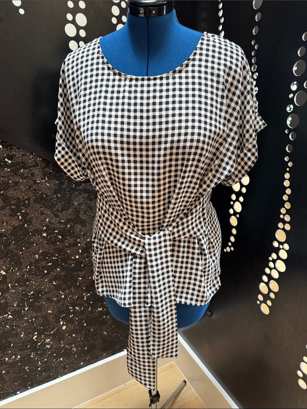 West Kei Black & White Gingham Tie-Waist Blouse